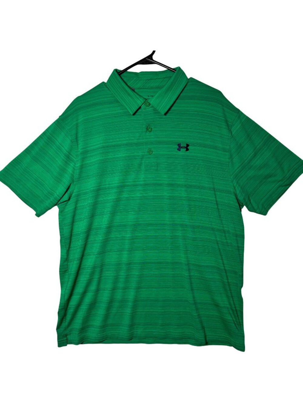 Under Armour Mens Green HeatGear Polo Shirt XL Loose Fit Striped Short Sleeve